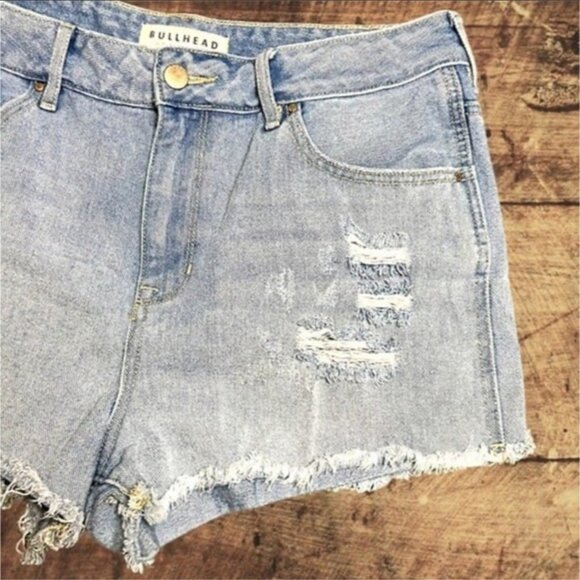 Bullhead Denim High Rise Raw Hem Ripped Distressed Women's‎ Jean Shorts size 30 - Picture 4 of 11
